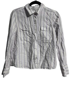 Lola River Linen Blend Stripe Button-Up Top Size Small Cozy Casual Minimalist
